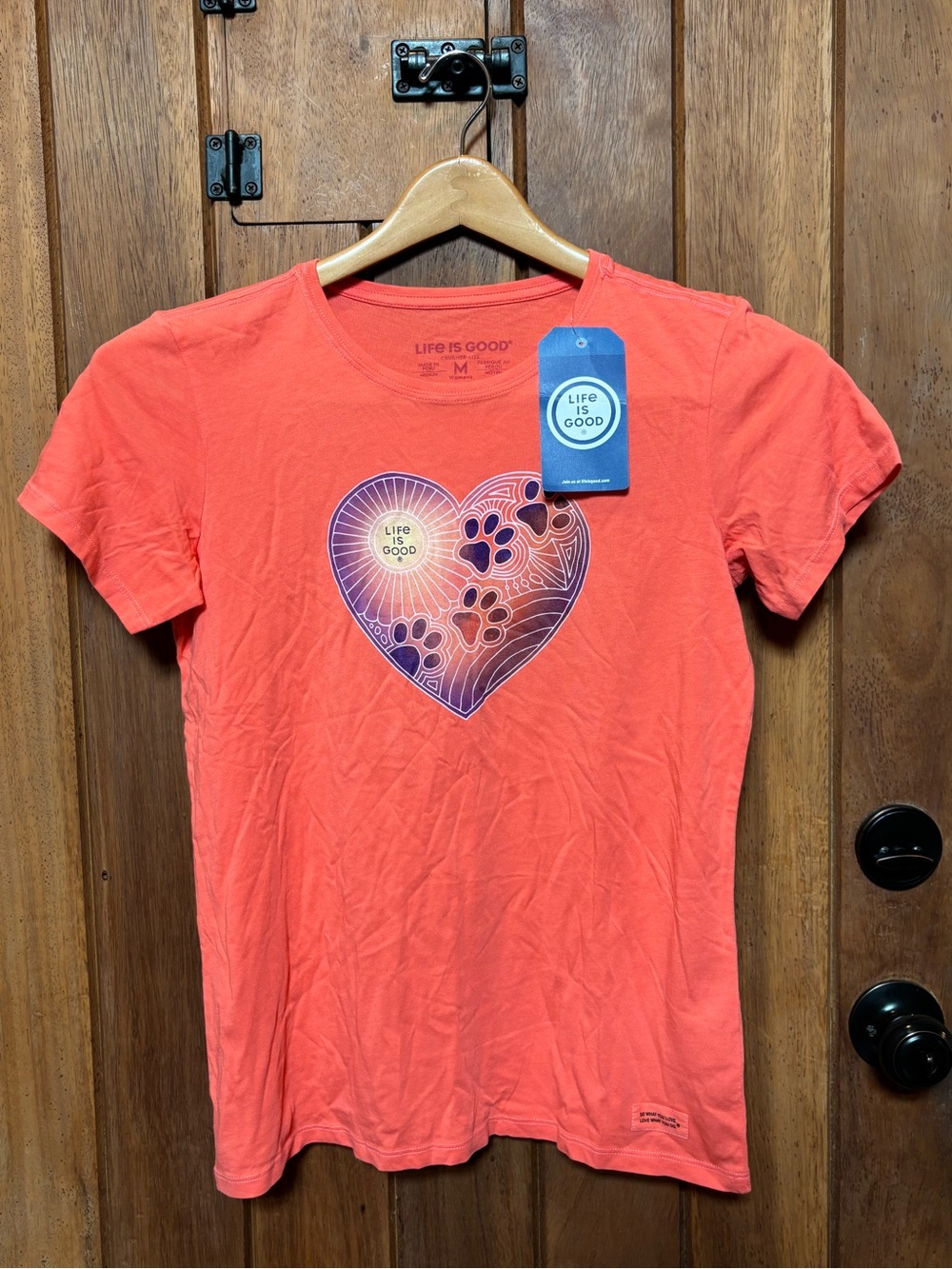Life Is Good Coral Heart & Paw Short Sleeve Tee